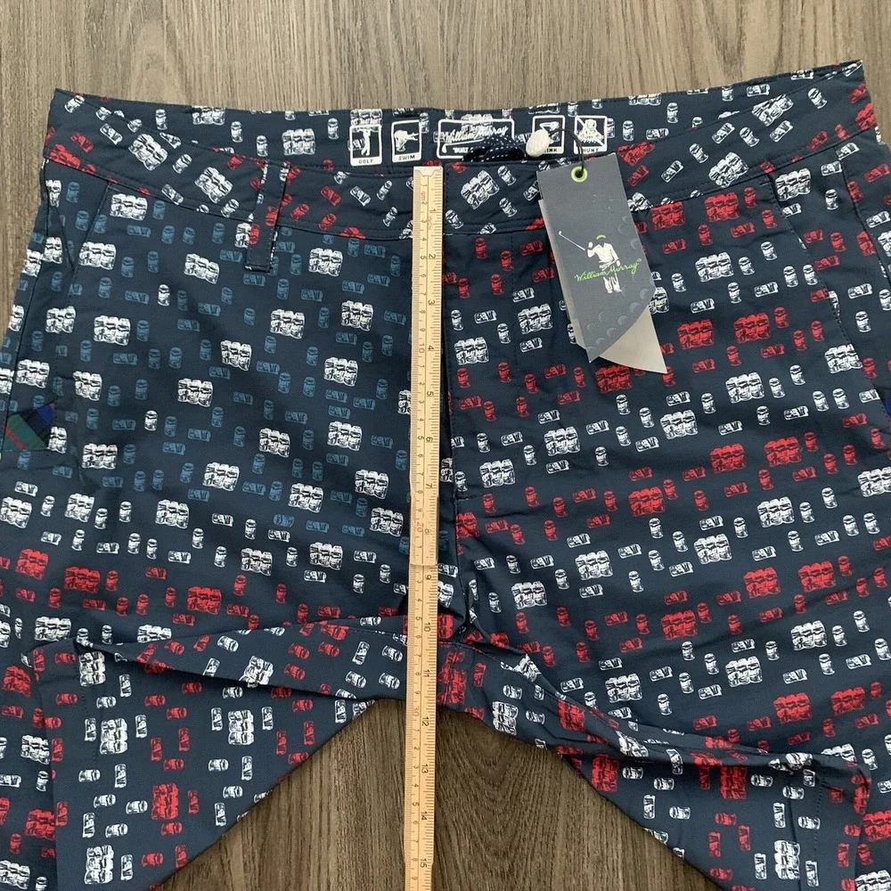 William Murray Water Hazard Shorts Mens 34 Red White & Brew Golf Swim Drink Hunt